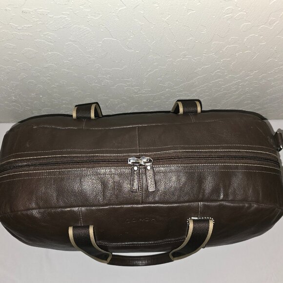 COACH F70561 Heritage Logo Large 22" Dark Brown Web & Leather Boston Duffel Bag - Picture 7 of 12